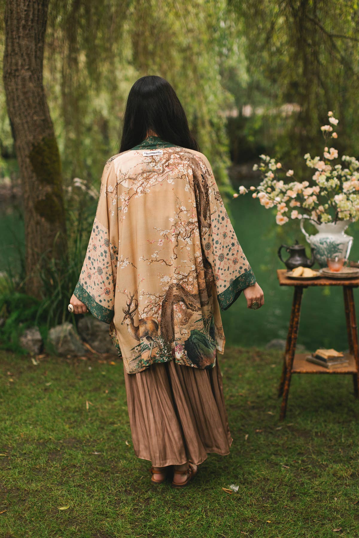 Fable Matinée Duster Kimono w/Blossoms, mid-length