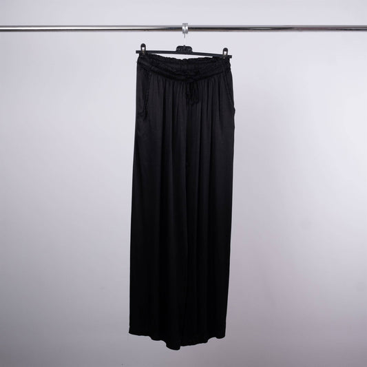 Italian Satin Fluid Wide Leg Pants: Black One Size fits 10 to 12