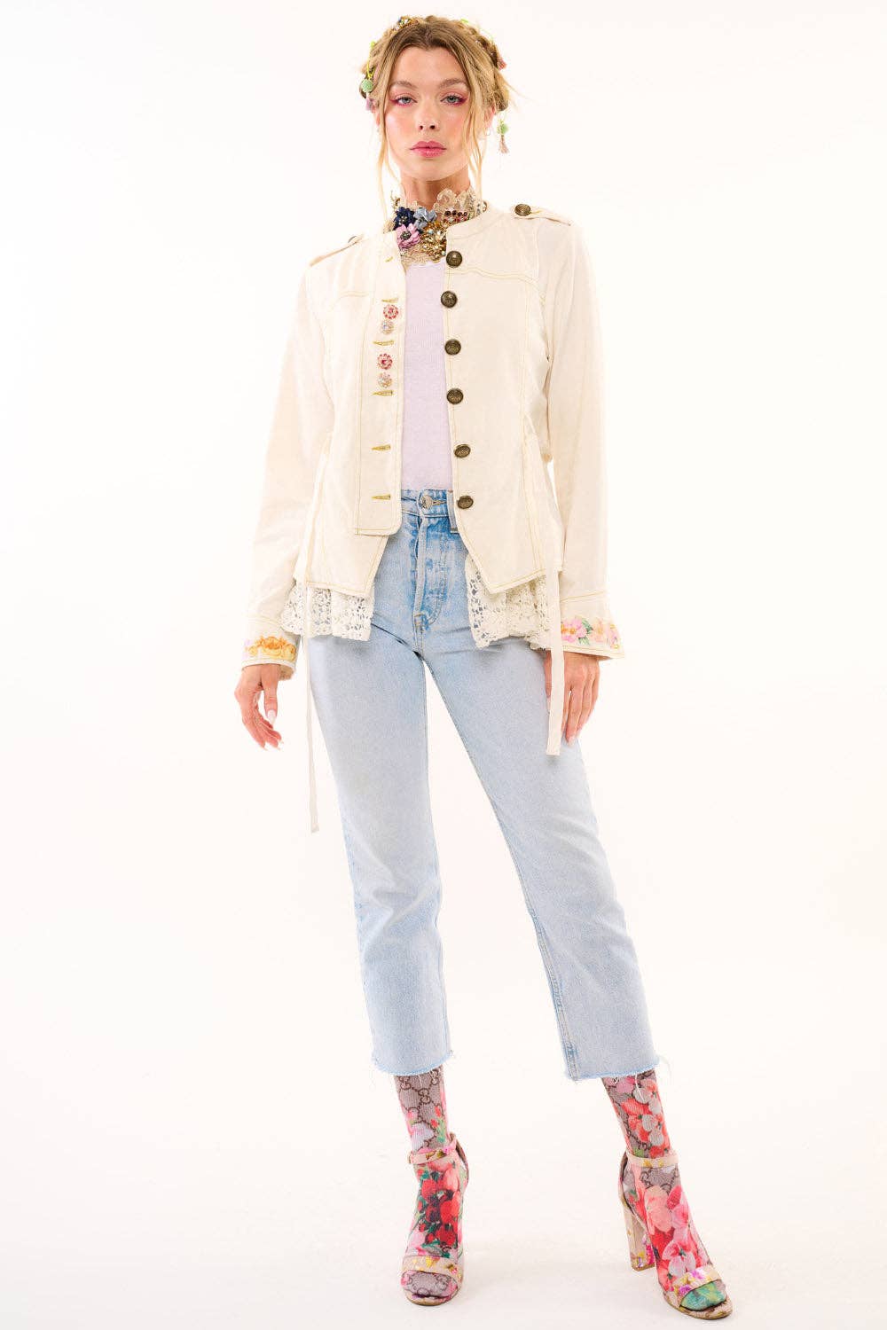 Cream Jacket With Lace Trim: Natural Ivory / Small