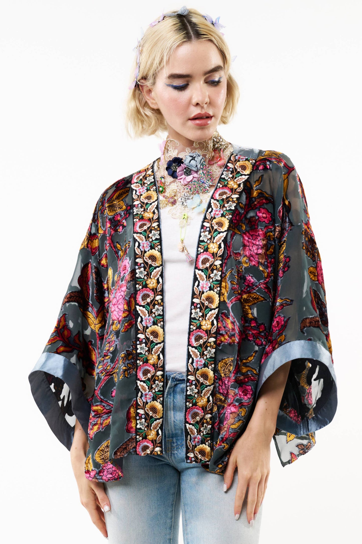 Holiday Jewels Kimono: Charcoal / One Size