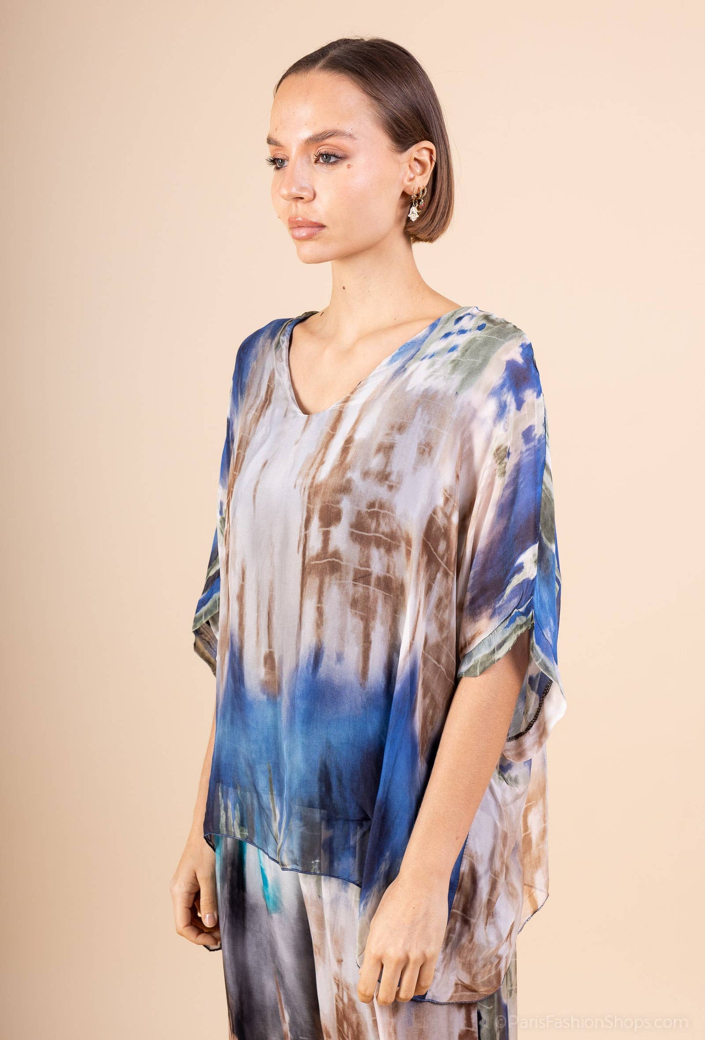 Printed silk top in Navy- Size S to M