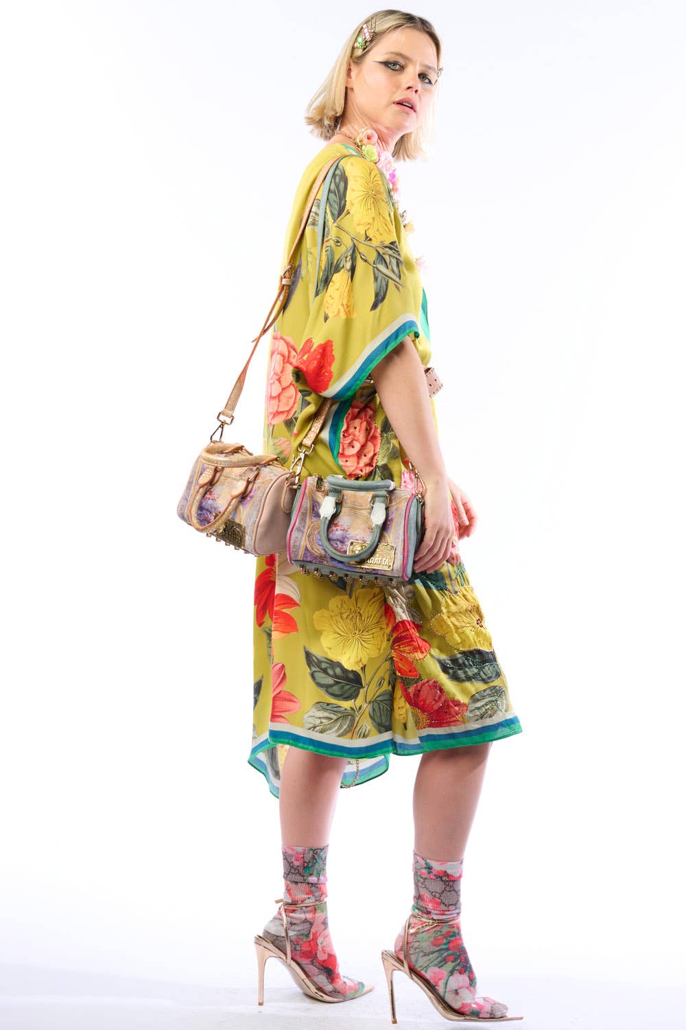French Riviera Hand-Beaded Kimono / Topper: Olive Floral / One Size
