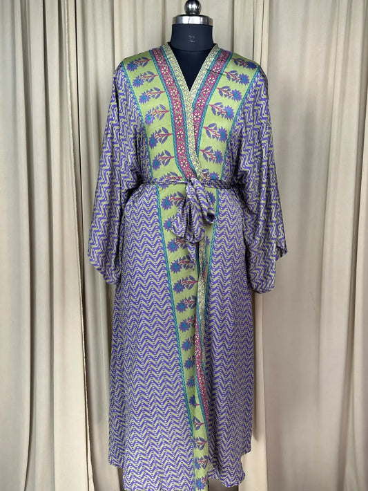 Boho Kimono House Robe Recycle Silk Beach Coverup - One Size