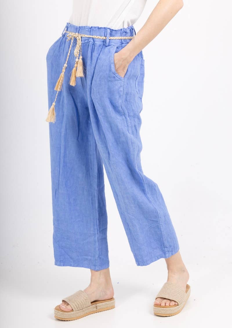 100% Linen Pants in Cornflower Blue- One Size