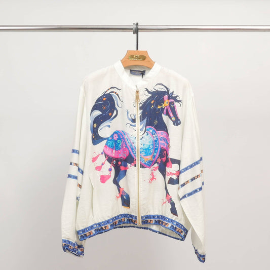 Horse print jacket in Blue & Pink- One size  fits 10 to 12