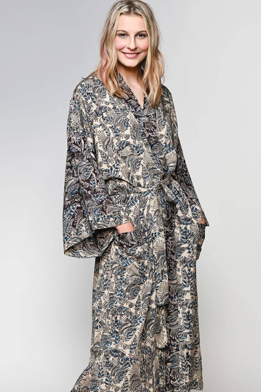 Kimono Robe Block Print