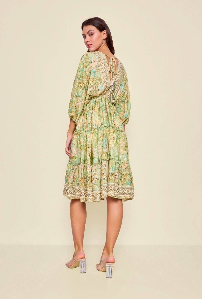 Short A-line silk dress with print - One size