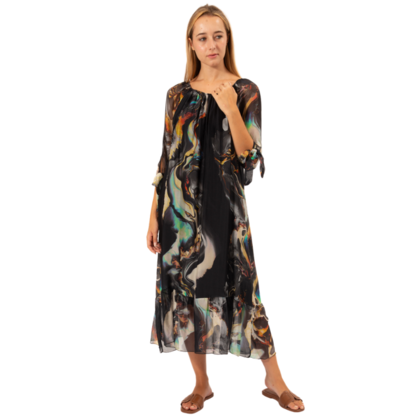 Black Print Italian Silk Dress: Size S/M