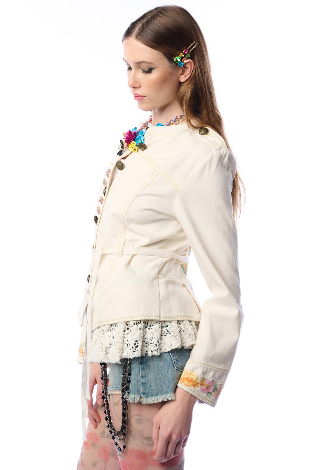 Cream Jacket With Lace Trim: Natural Ivory / Small