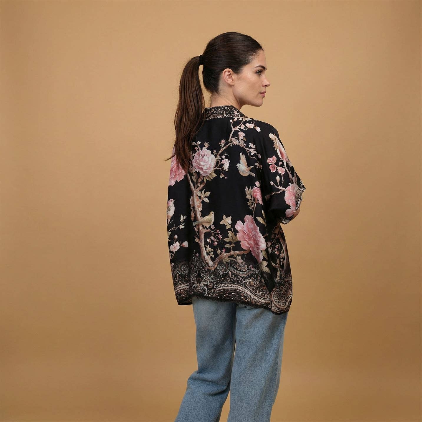 Satin floral print top- One Size