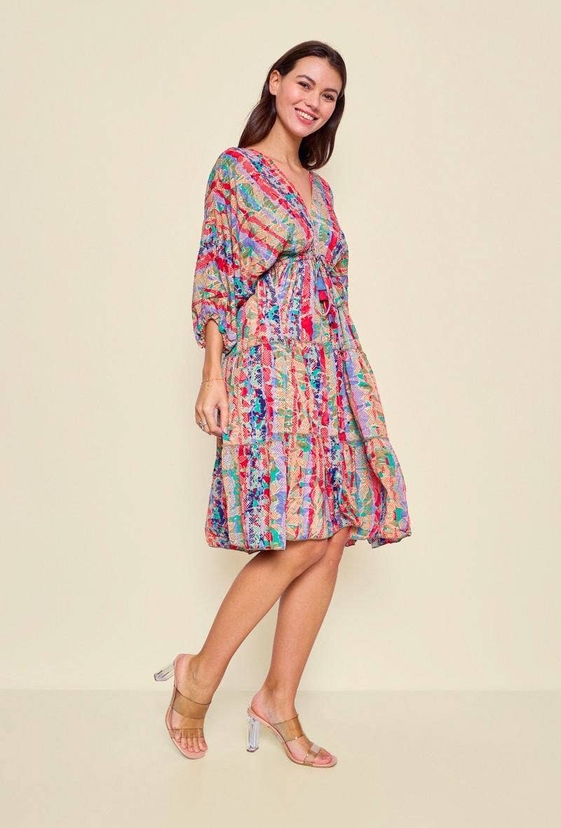 Short silk mix dress with print