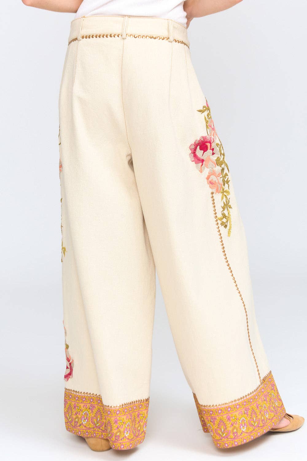 Time To Shine Denim Pants | Wide Leg Pants | Floral Pants: Cream / Small
