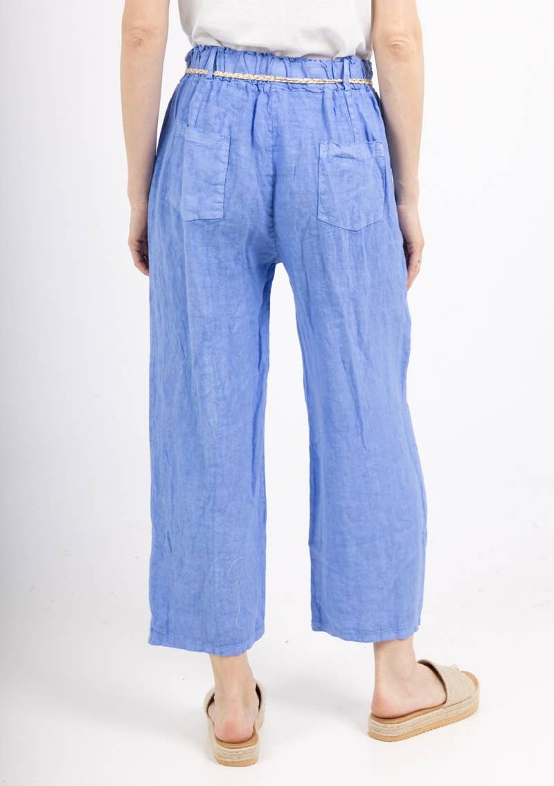 100% Linen Pants in Cornflower Blue- One Size