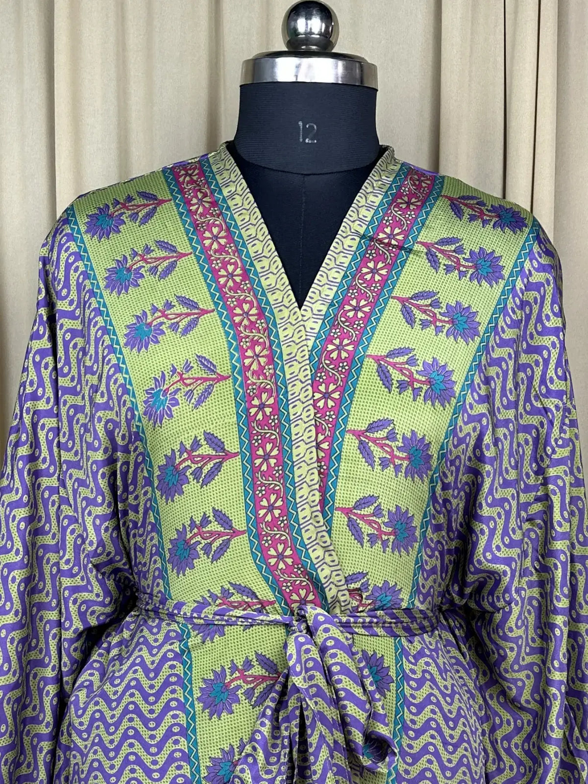 Boho Kimono House Robe Recycle Silk Beach Coverup - One Size