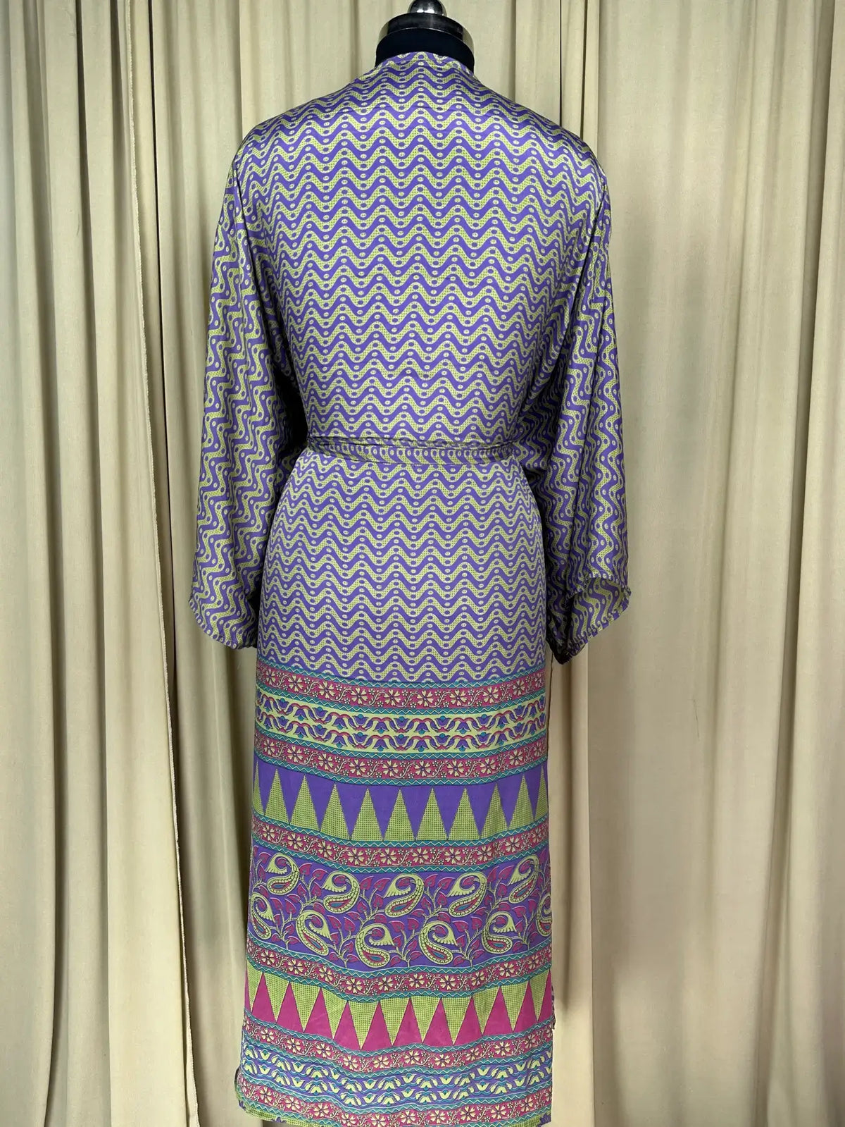 Boho Kimono House Robe Recycle Silk Beach Coverup - One Size