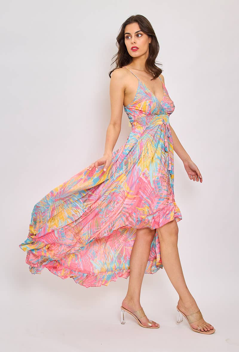 Bohemian asymmetric silk mix dress-One size