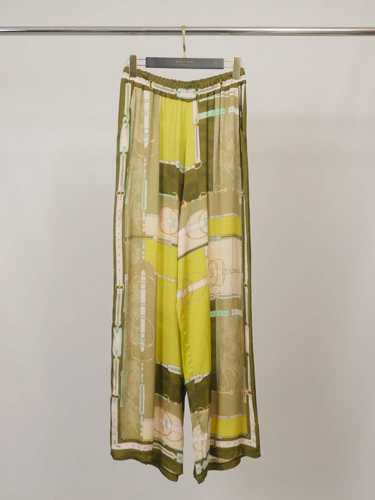 Satin print trousers : Olive- One size