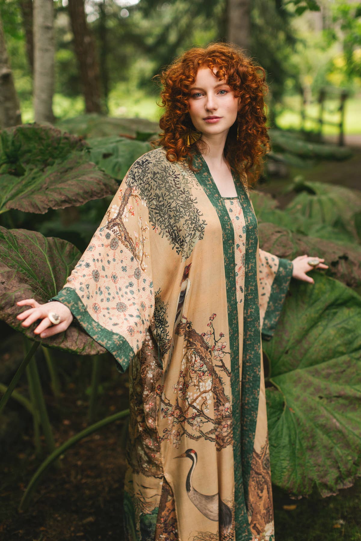 Fable Opera Duster Kimono Robe w/ Deer Moon & Blossom