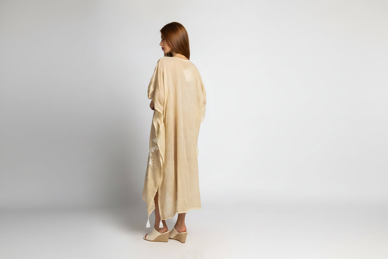 Embroidered Beach Long Kaftan: One Size Fits Most