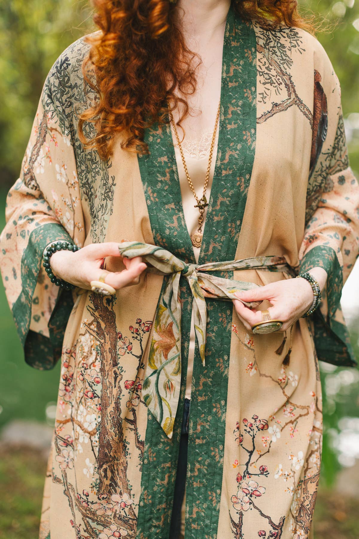 Fable Opera Duster Kimono Robe w/ Deer Moon & Blossom