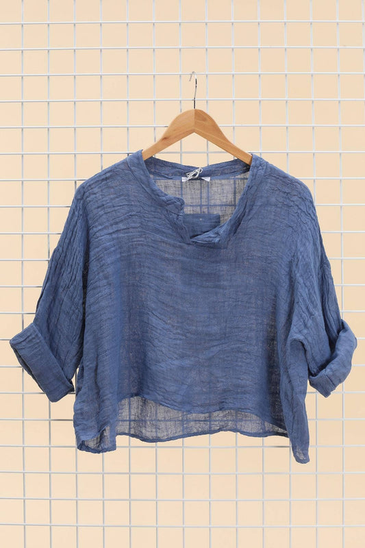 100% linen Italian top- Ink Blue