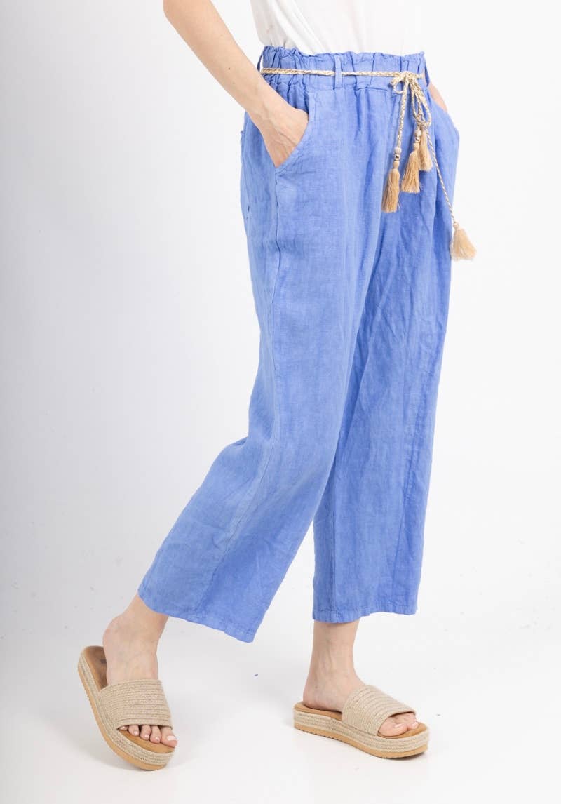 100% Linen Pants in Cornflower Blue- One Size