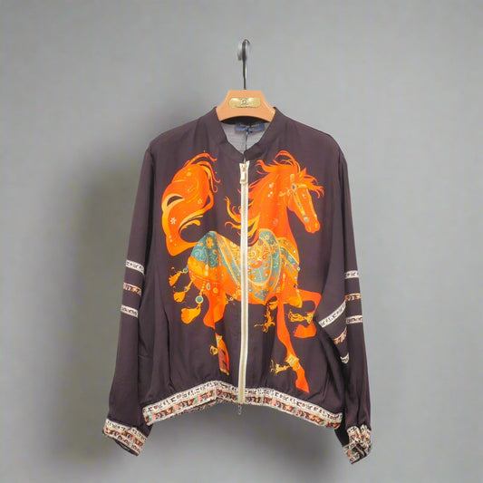 Horse print jacket in Orange/Black- One size fits 10 to 12