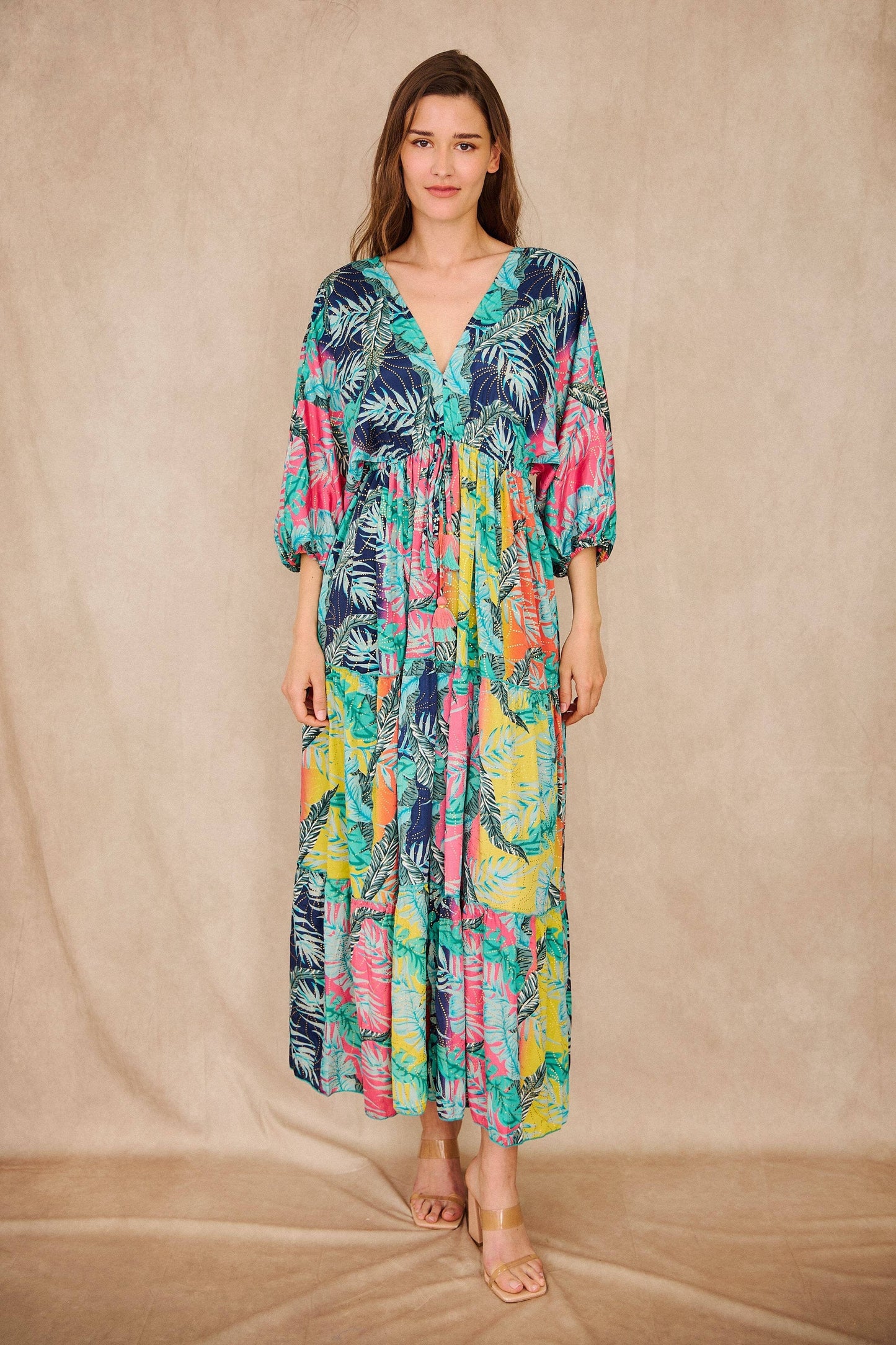 Bohemian silk mix long dress -  One size