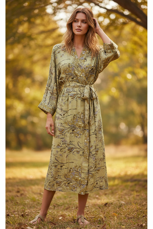 Recycle Silk Women Kimono Boho Robe Beach Spa Cover up