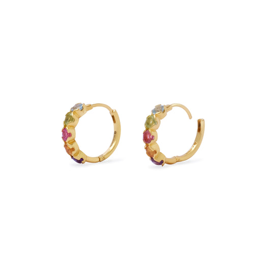 My Archetype Multi-Gemstone Hoop Huggies 18kt Yellow Gold/Sterling Silver Earrings