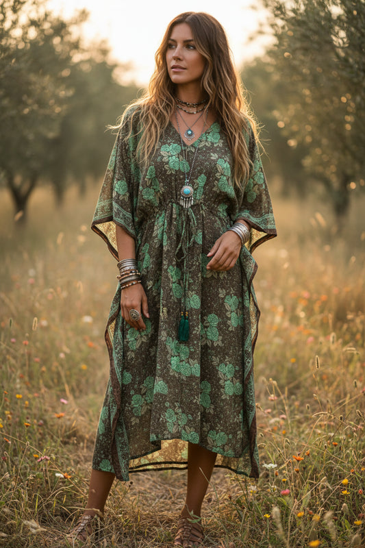 Recycle Sari Short Kaftan Resort Wear Caftan Beach Cover Up