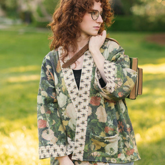 I Dream in Flowers Fleece Cottage Cardigan Kimono Jacket- One size