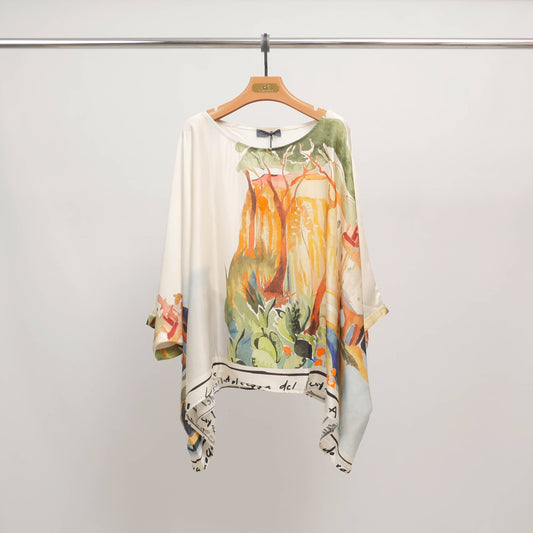 Watercolour print viscose/silk top