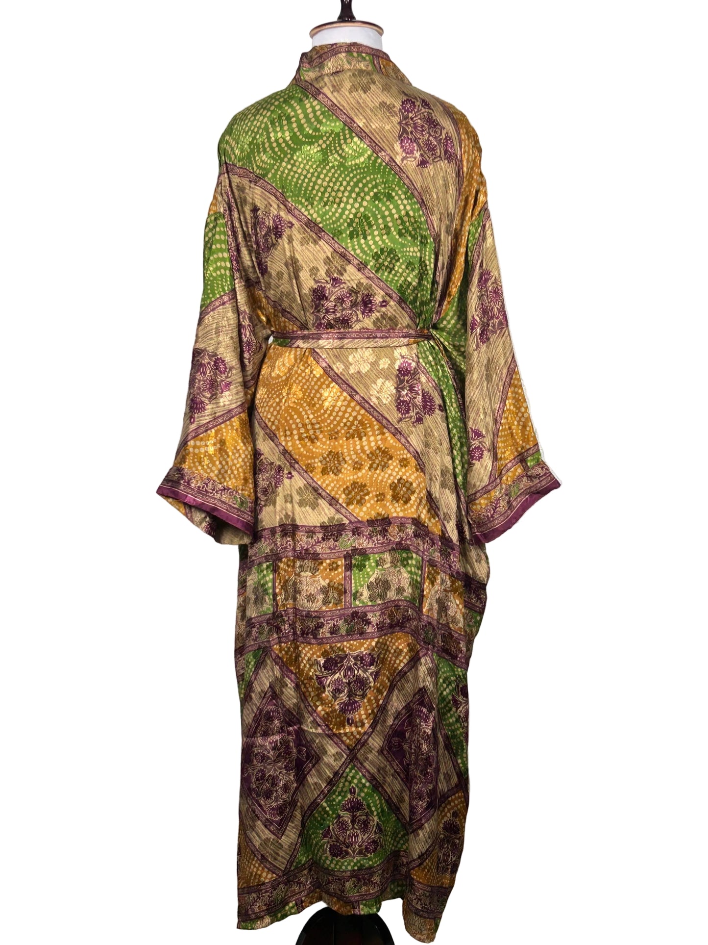 Recycle Silk Sari Women Kimono Gardenia House Robe Beachwear