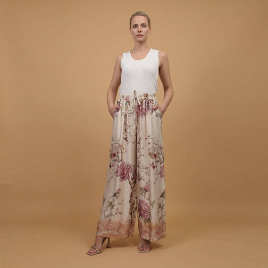 Wide-leg satin floral-print trousers - One Size