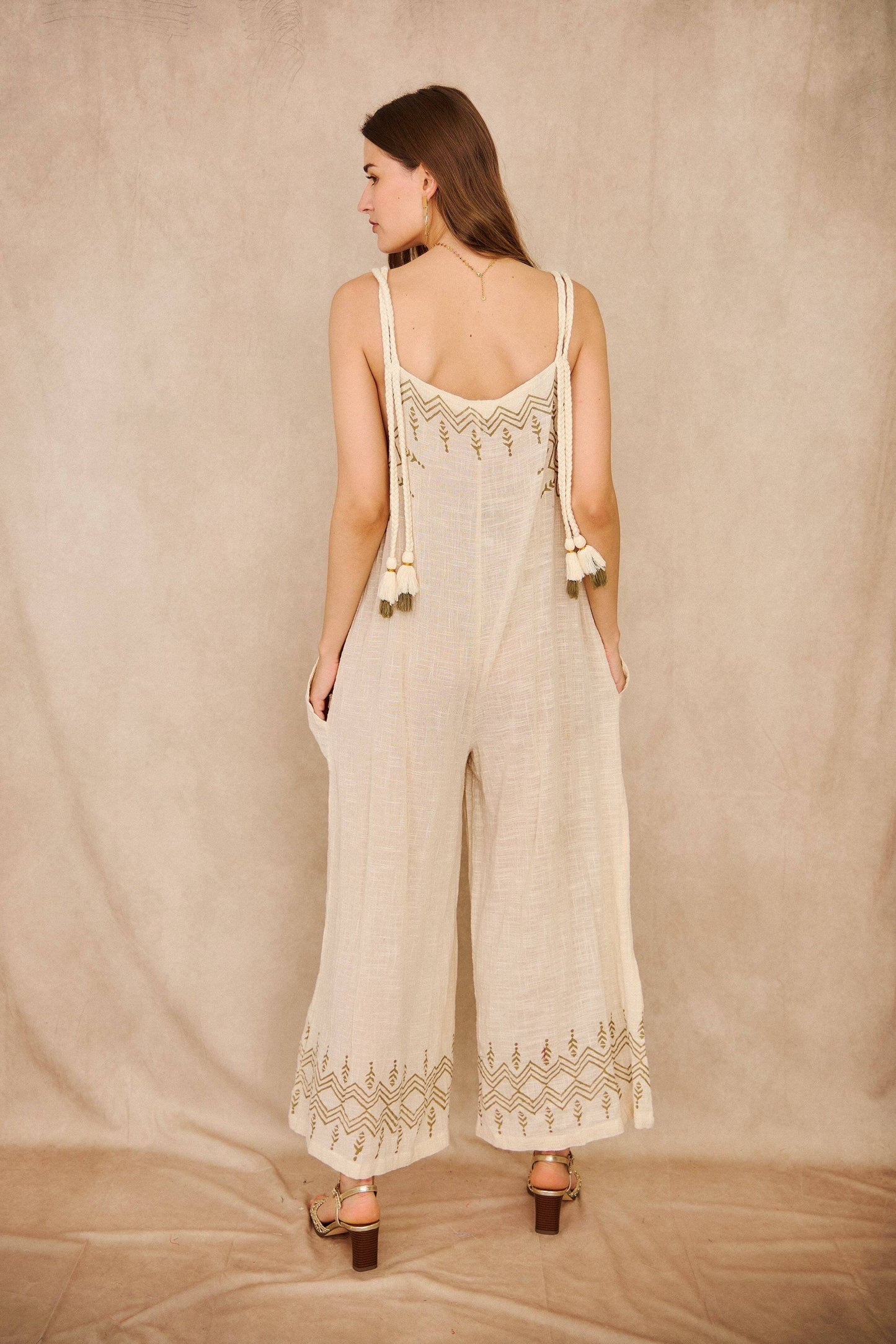 Linen look Cotton bohemian jumpsuit