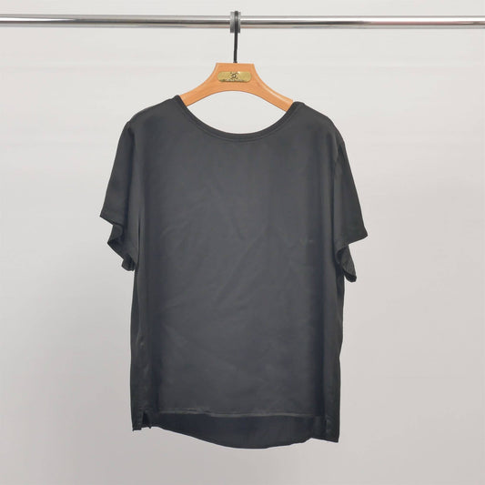 Loose satin viscose/silk top in Black