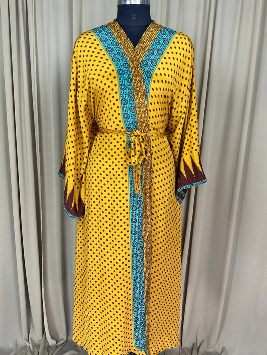 Boho Kimono House Robe Recycle Silk Beach Coverup - One Size