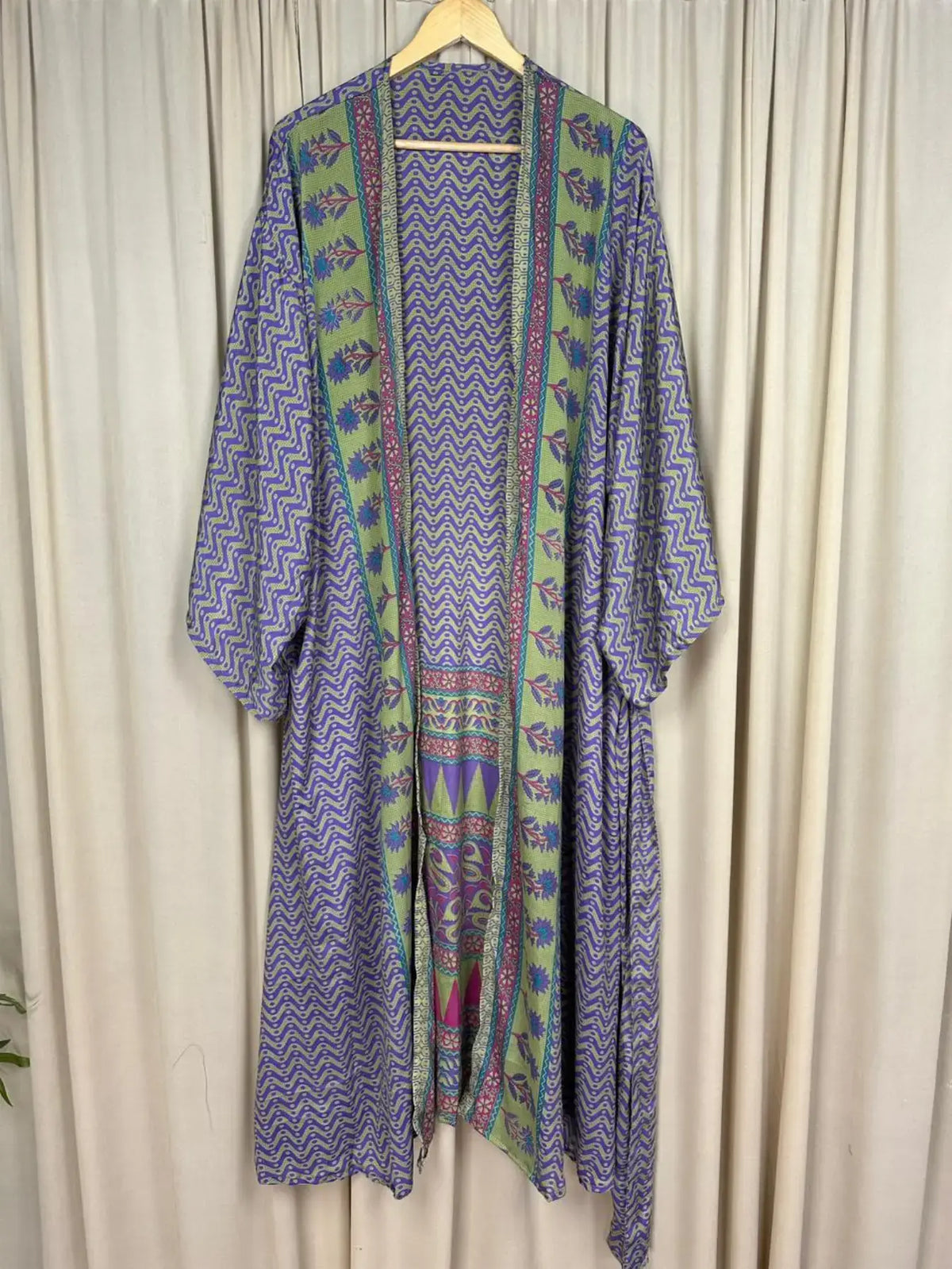 Boho Kimono House Robe Recycle Silk Beach Coverup - One Size