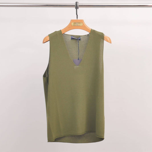 V-neck tank top in fine knit : Khaki
