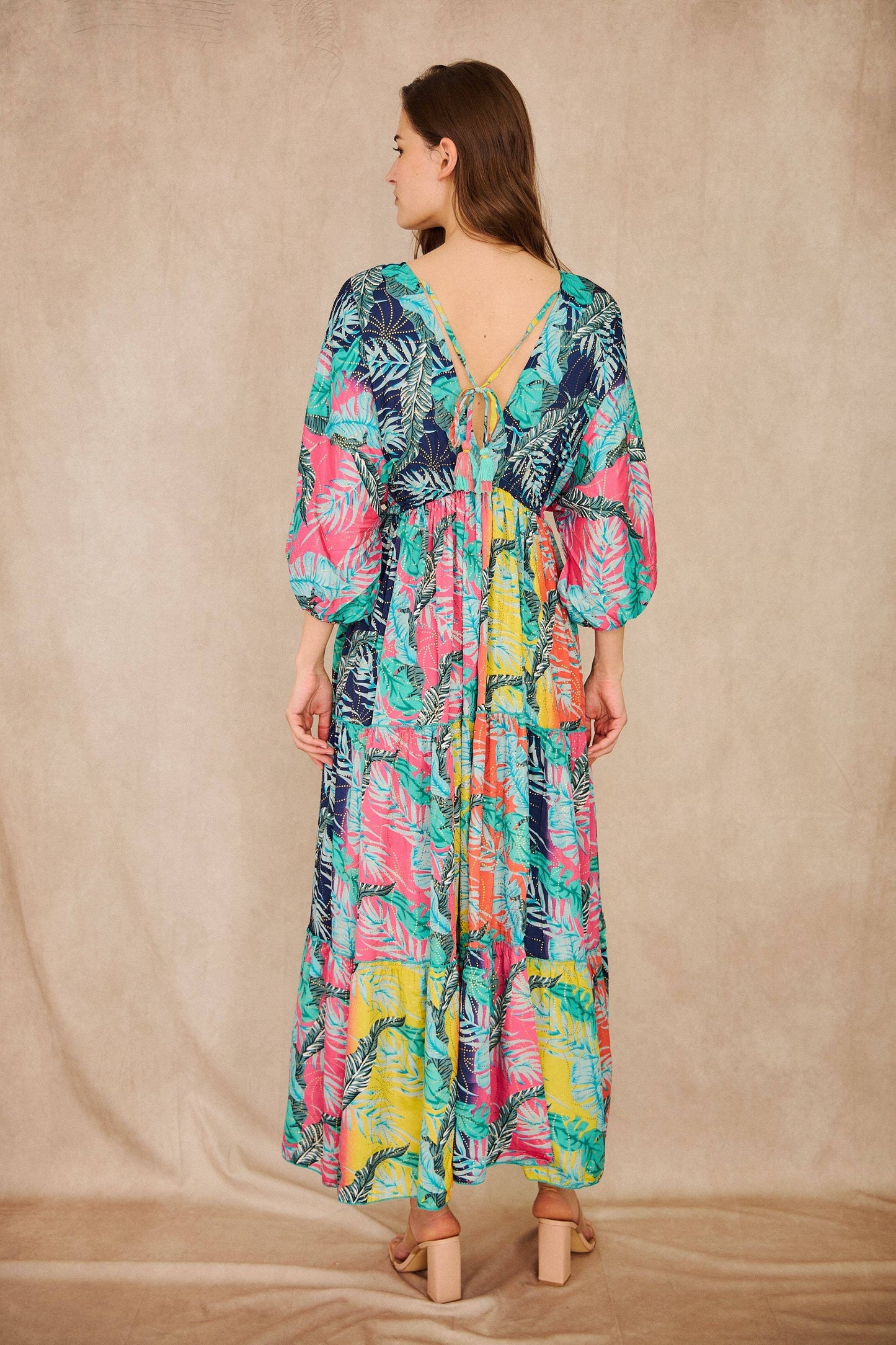 Bohemian silk mix long dress -  One size