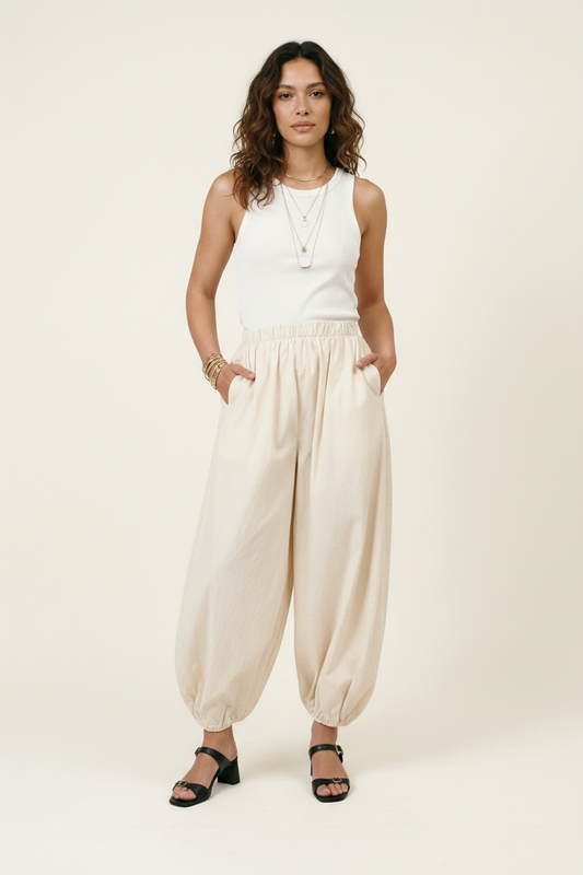 Balloon cotton trousers: Ivory