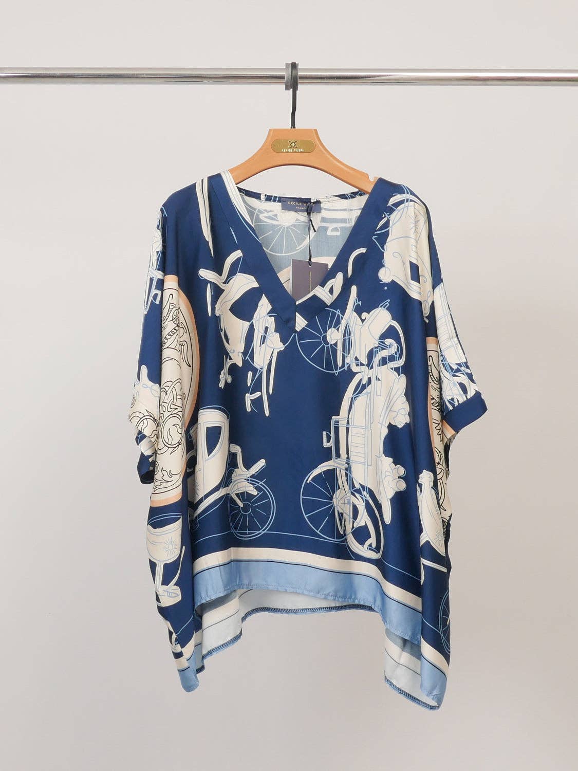 Printed satin blouse : Navy Blue