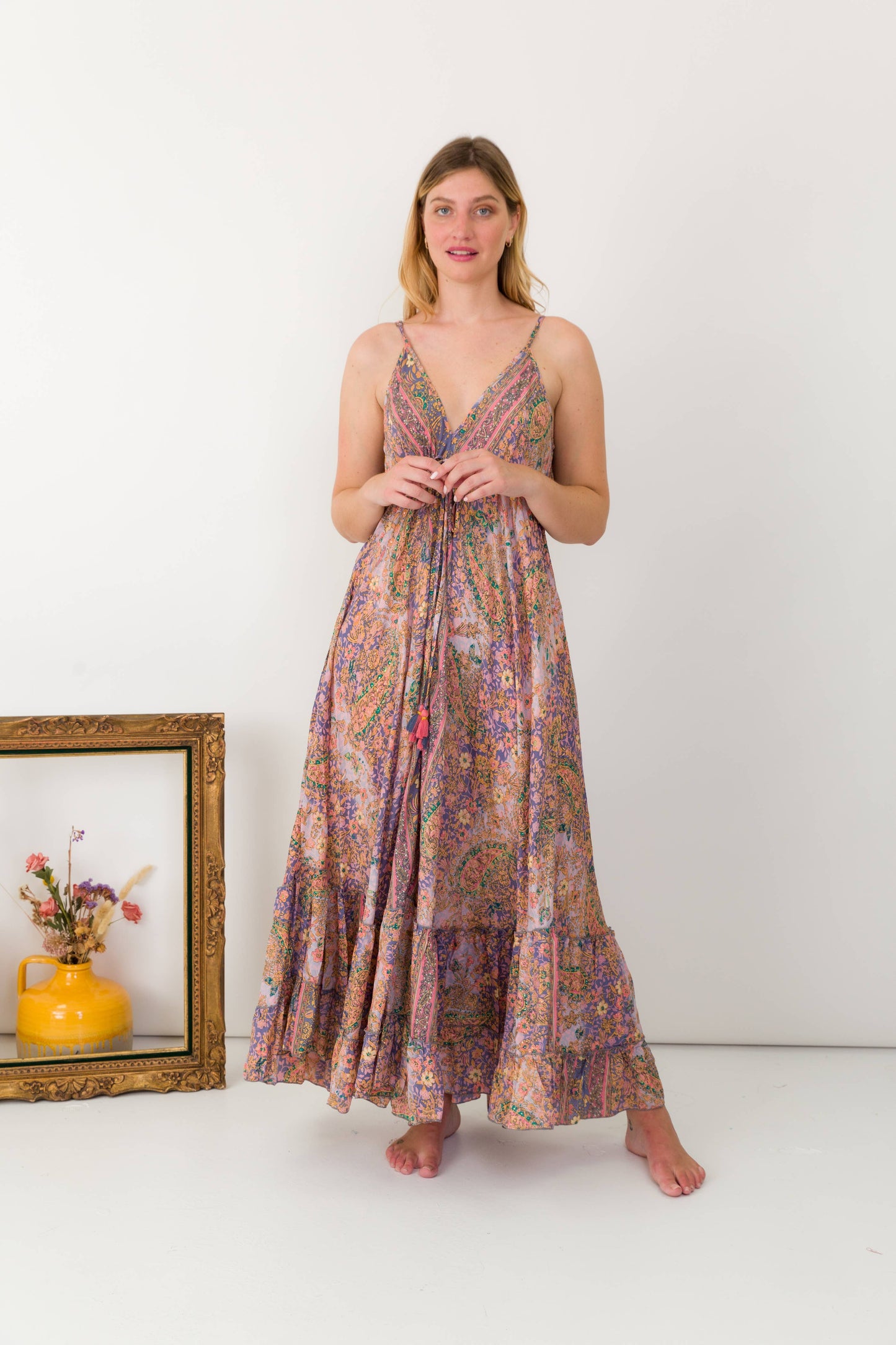 Bohemian silk dress-One size