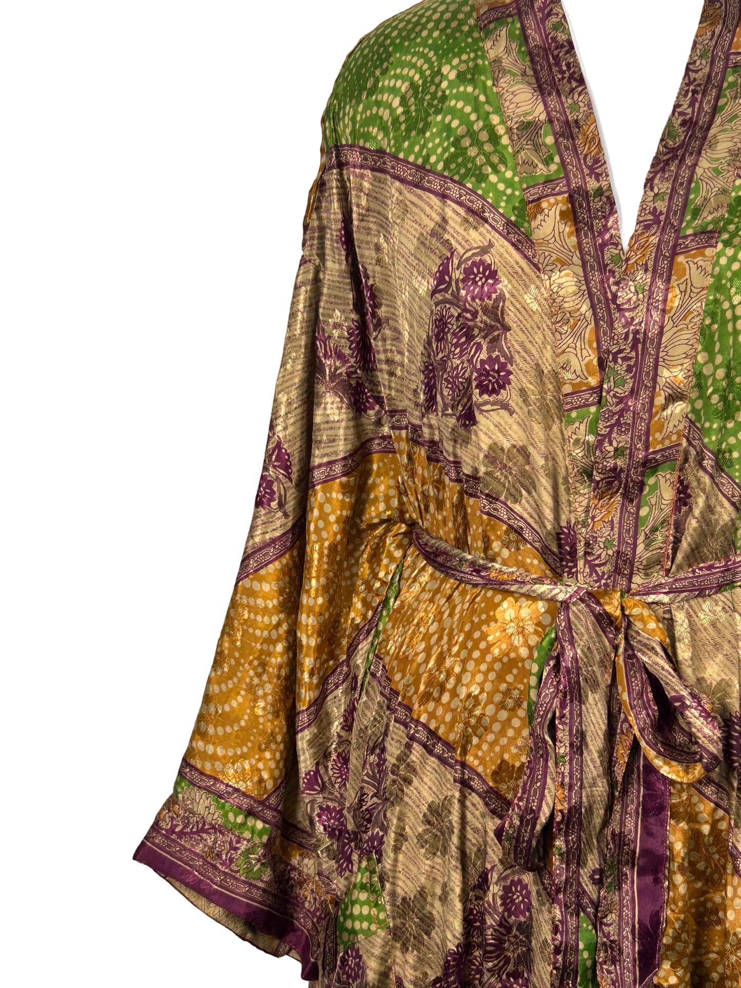 Recycle Silk Sari Women Kimono Gardenia House Robe Beachwear