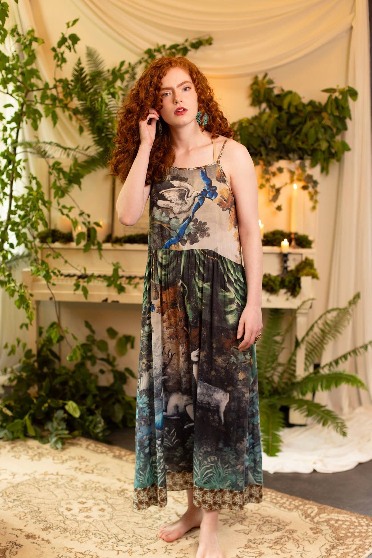 Theatre of Dreams Bohéme Long Maxi Slip Dress with Deer: S/M (fits approx. size 8-10)