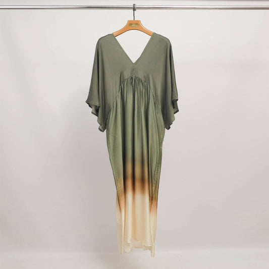 V-Neck Dress in Khaki Made in Italy- Fits Size 10 to 12
