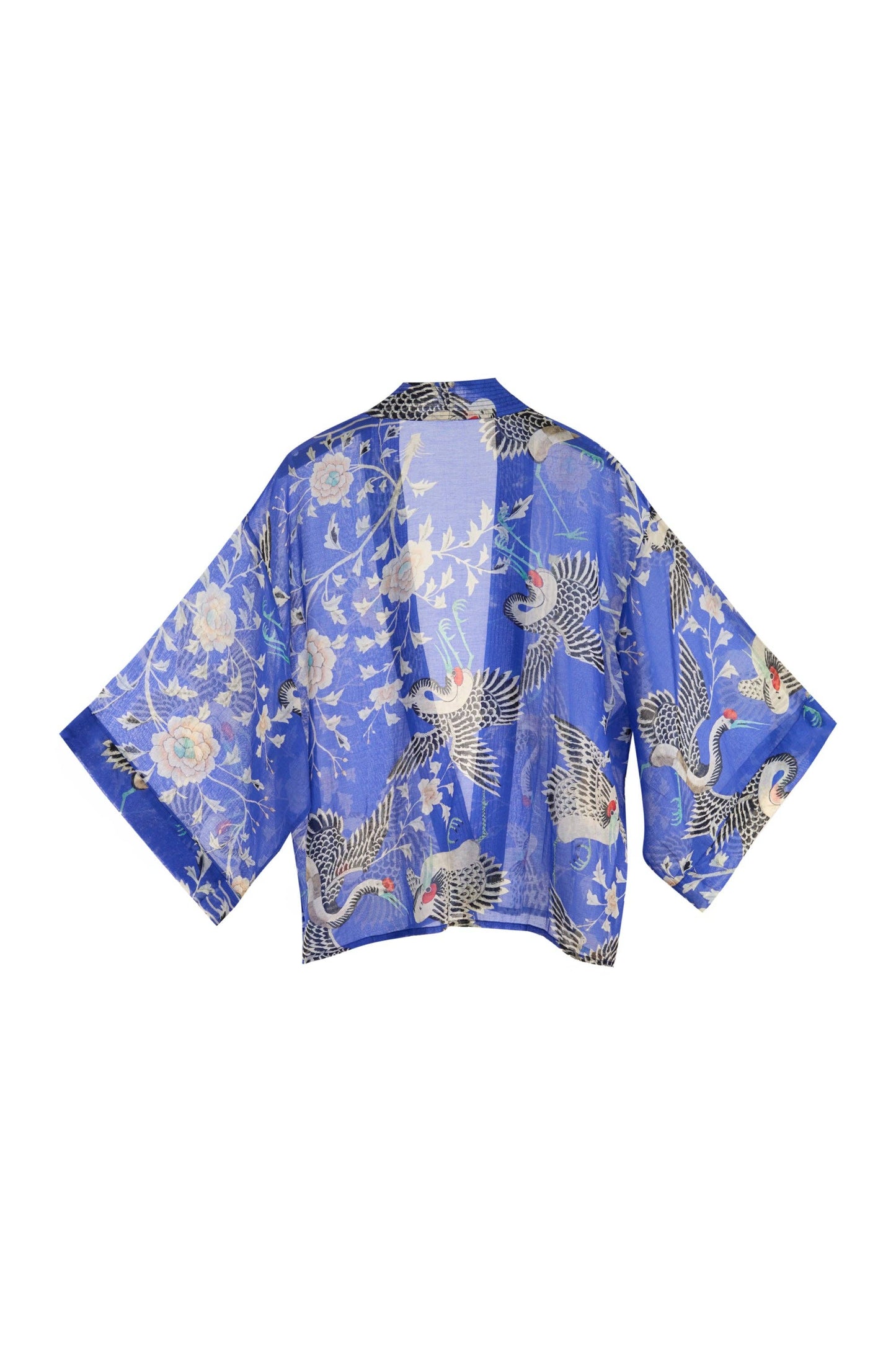 Electric Blue Dynastic Bird Print Light Weight Kimono: One size