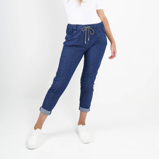 Italian Denim Look Stretch Pants in Dark Wash