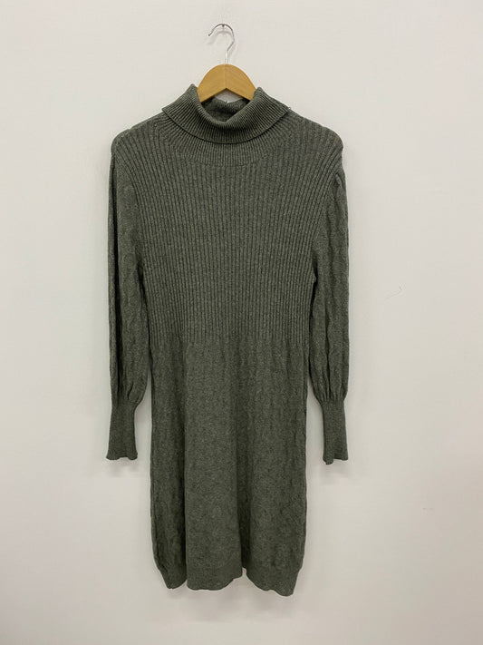 Italian ribbed high neck sweater dress in Khaki / Size 12-14